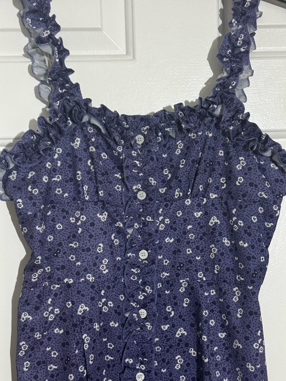 Purple Floral Ruffle Strap Button-Front Sundress - Picture 4 of 6